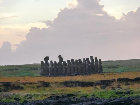 Statues of the gods of Easter Island. Ancient statues of ancient civilization on Easter Island.