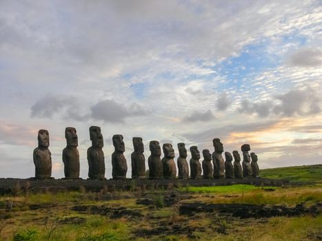 Statues of the gods of Easter Island. Ancient statues of ancient civilization on Easter Island.