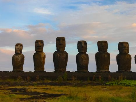 Statues of the gods of Easter Island. Ancient statues of ancient civilization on Easter Island.