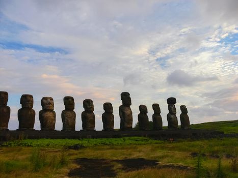 Statues of the gods of Easter Island. Ancient statues of ancient civilization on Easter Island.