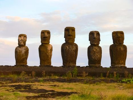 Statues of the gods of Easter Island. Ancient statues of ancient civilization on Easter Island.