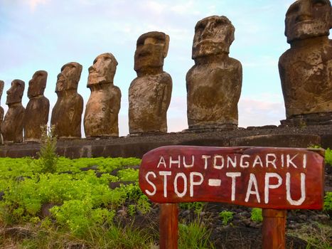 Statues of the gods of Easter Island. Ancient statues of ancient civilization on Easter Island.