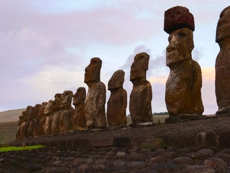 Statues of the gods of Easter Island. Ancient statues of ancient civilization on Easter Island.