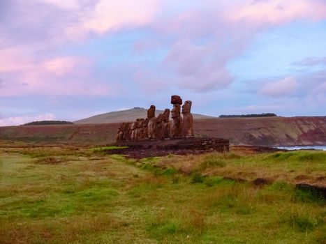 Statues of the gods of Easter Island. Ancient statues of ancient civilization on Easter Island.