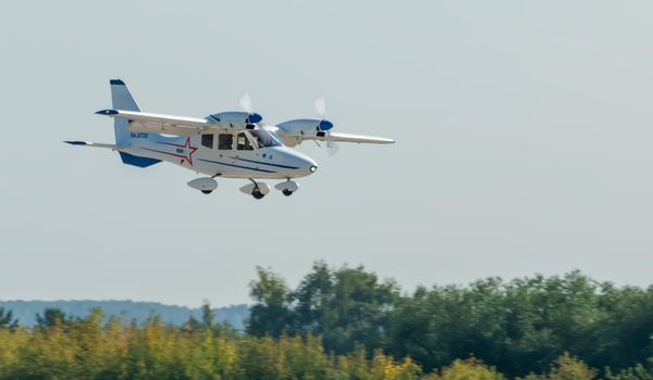 August 30, 2019, Moscow region, Russia. Light multi-purpose aircraft MAI-411 at the International aviation and space salon.