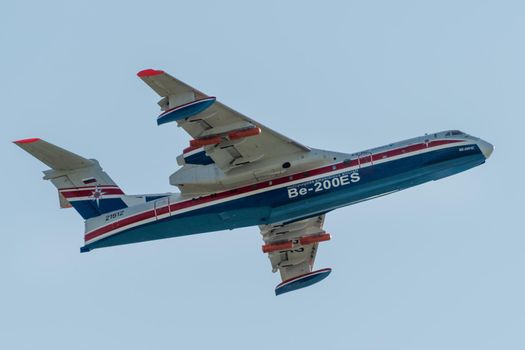 August 30, 2019. Zhukovsky, Russia. Multipurpose amphibious aircraft Beriev Be-200 Altair  at the International Aviation and Space Salon MAKS 2019.