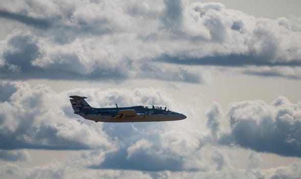 September 12, 2020, Kaluga region, Russia. The Aero L-29 Delfin training aircraft performs a training flight at the Oreshkovo airfield.