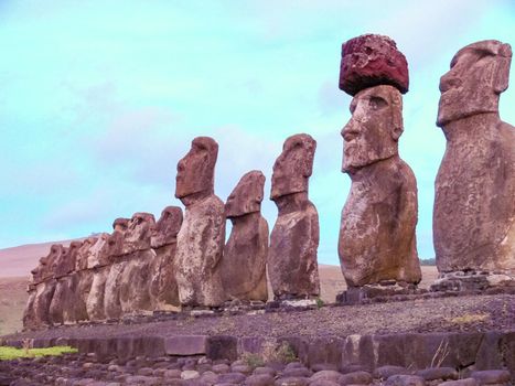 Statues of the gods of Easter Island. Ancient statues of ancient civilization on Easter Island.