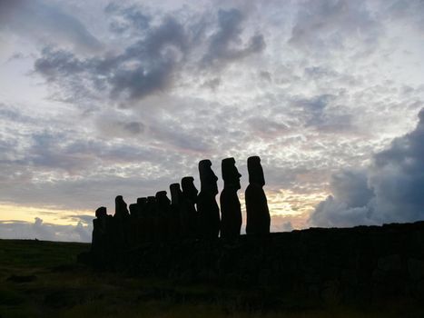 Statues of the gods of Easter Island. Ancient statues of ancient civilization on Easter Island.