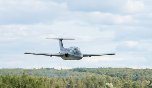 September 12, 2020, Kaluga region, Russia. The Aero L-29 Delfin training aircraft performs a training flight at the Oreshkovo airfield.