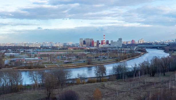 View of the Russian capital from a high hill in the Kolomenskoye park.