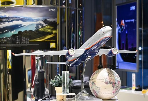 December 14, 2020, Moscow, Russia. Layout of a long-haul wide-body Boeing 777 aircraft in Aeroflot livery.