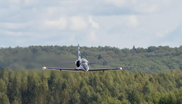September 12, 2020, Kaluga region, Russia. The Aero L-39 Albatros training aircraft performs a training flight at the Oreshkovo airfield.
