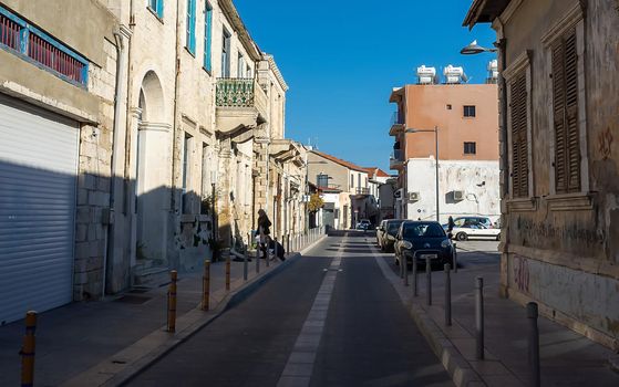 April 22, 2019, Limassol, Cyprus. Empty quiet street of the old town.