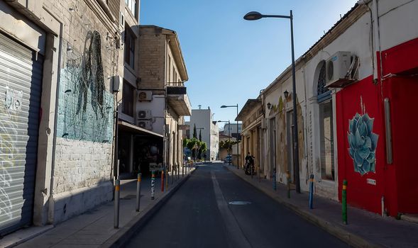 April 22, 2019, Limassol, Cyprus. Empty quiet street of the old town.