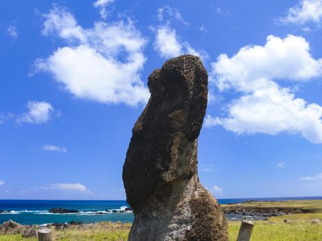 Statues of the gods of Easter Island. Ancient statues of ancient civilization on Easter Island.