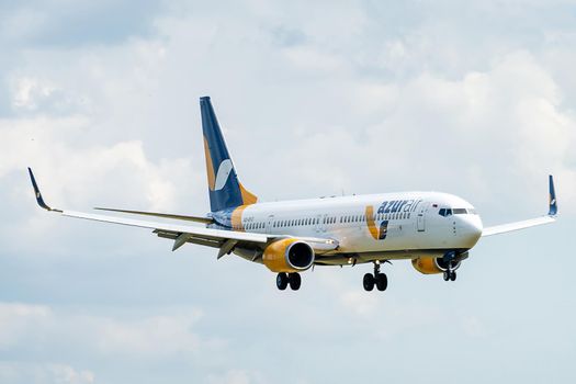 July 2, 2019, Moscow, Russia. Airplane Boeing 737-900ER Azur Air airline at Vnukovo airport in Moscow.