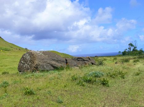 Statues of the gods of Easter Island. Ancient statues of ancient civilization on Easter Island.