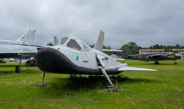 July 18, 2018, Moscow region, Russia. Flight subsonic analogue of an experimental manned orbital aircraft Mikoyan-Gurevich MiG-105 at the Central Museum of the Russian Air Force in Monino.