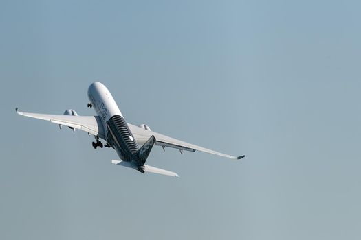 August 30, 2019. Zhukovsky, Russia. long-range wide-body twin-engine passenger aircraft Airbus A350-900 XWB Airbus Industrie at the International Aviation and Space Salon MAKS 2019.