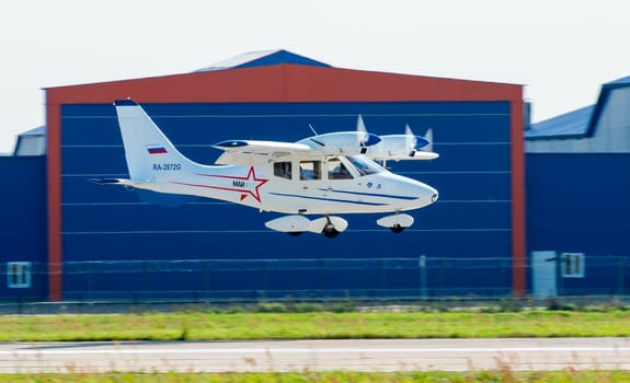 August 30, 2019, Moscow region, Russia. Light multi-purpose aircraft MAI-411 at the International aviation and space salon.