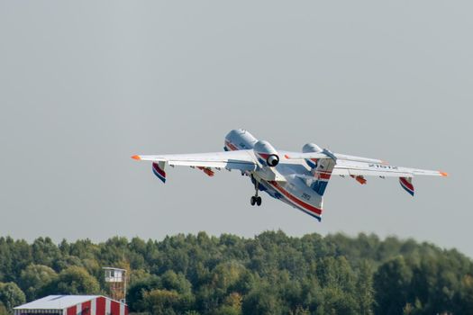 August 30, 2019. Zhukovsky, Russia. Multipurpose amphibious aircraft Beriev Be-200 Altair  at the International Aviation and Space Salon MAKS 2019.