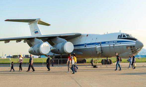 August 30, 2019, Moscow region, Russia. Russian heavy military transport aircraft Ilyushin Il-76 at the International aviation and space salon.