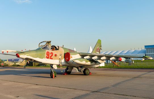 August 30, 2019, Moscow region, Russia. Russian Sukhoi Su-25 attack aircraft at the International aviation and space salon.