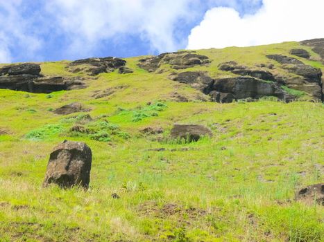 Statues of the gods of Easter Island. Ancient statues of ancient civilization on Easter Island.