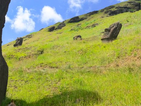 Statues of the gods of Easter Island. Ancient statues of ancient civilization on Easter Island.