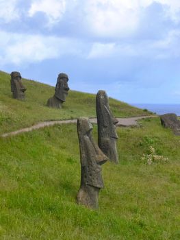 Statues of the gods of Easter Island. Ancient statues of ancient civilization on Easter Island.