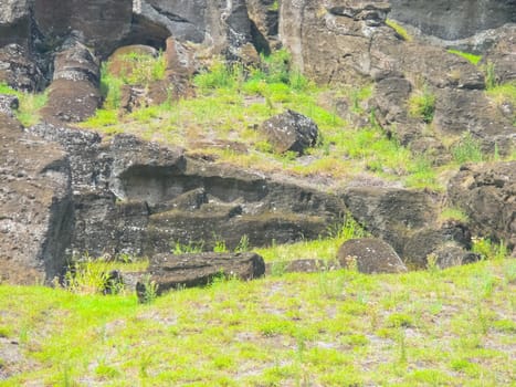 Statues of the gods of Easter Island. Ancient statues of ancient civilization on Easter Island.