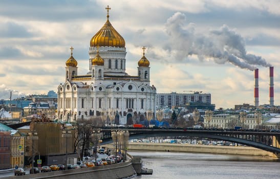 February 5, 2020, Moscow, Russia Cathedral of Christ the Savior in Moscow on a clear frosty day