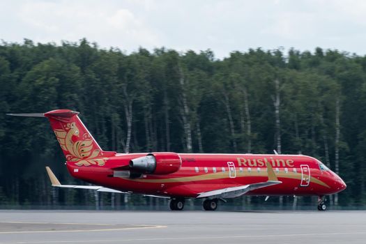 July 2, 2019, Moscow, Russia. Airplane Bombardier CRJ-100 Rusline airline at Vnukovo airport in Moscow.