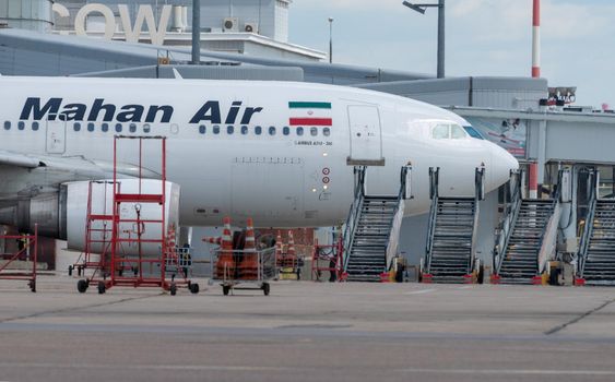 July 2, 2019, Moscow, Russia. Airplane Airbus A310-300 Mahan Airlines at Vnukovo airport in Moscow.