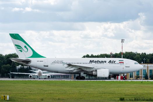 July 2, 2019, Moscow, Russia. Airplane Airbus A310-300 Mahan Airlines at Vnukovo airport in Moscow.