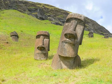Statues of the gods of Easter Island. Ancient statues of ancient civilization on Easter Island.