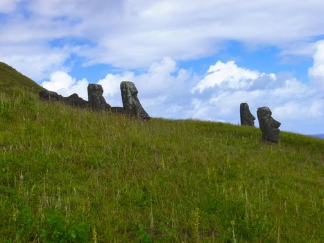 Statues of the gods of Easter Island. Ancient statues of ancient civilization on Easter Island.