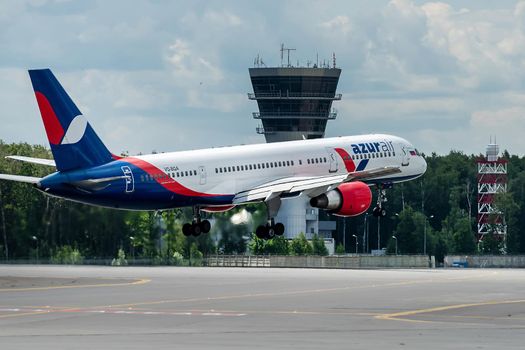 July 2, 2019, Moscow, Russia. Airplane Boeing 757-200 Azur Air Airline at Vnukovo airport in Moscow.