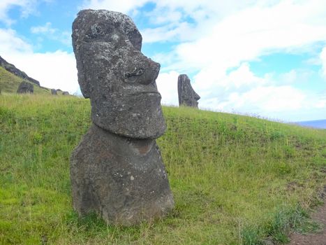 Statues of the gods of Easter Island. Ancient statues of ancient civilization on Easter Island.