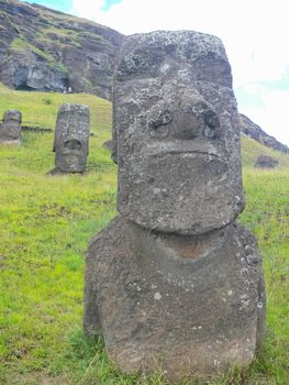 Statues of the gods of Easter Island. Ancient statues of ancient civilization on Easter Island.