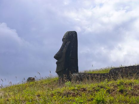 Statues of the gods of Easter Island. Ancient statues of ancient civilization on Easter Island.