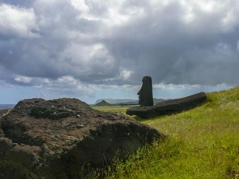 Statues of the gods of Easter Island. Ancient statues of ancient civilization on Easter Island.