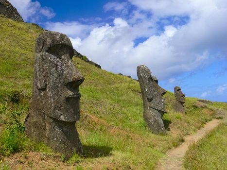 Statues of the gods of Easter Island. Ancient statues of ancient civilization on Easter Island.
