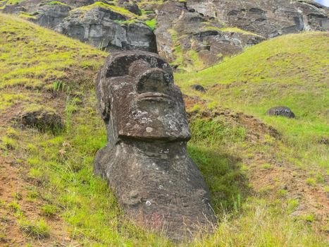 Statues of the gods of Easter Island. Ancient statues of ancient civilization on Easter Island.