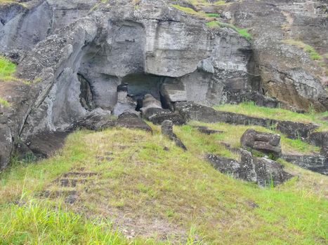 Statues of the gods of Easter Island. Ancient statues of ancient civilization on Easter Island.