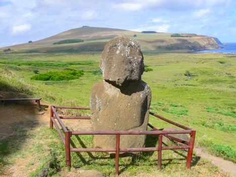 Statues of the gods of Easter Island. Ancient statues of ancient civilization on Easter Island.