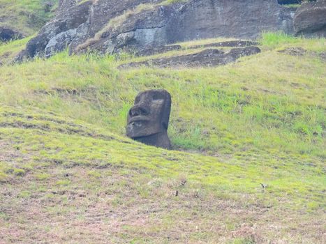 Statues of the gods of Easter Island. Ancient statues of ancient civilization on Easter Island.