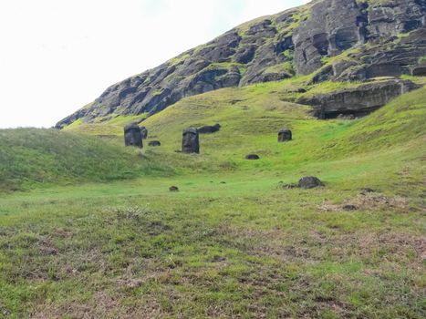 Statues of the gods of Easter Island. Ancient statues of ancient civilization on Easter Island.