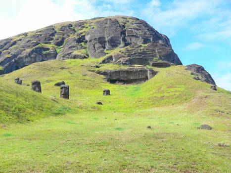 Statues of the gods of Easter Island. Ancient statues of ancient civilization on Easter Island.